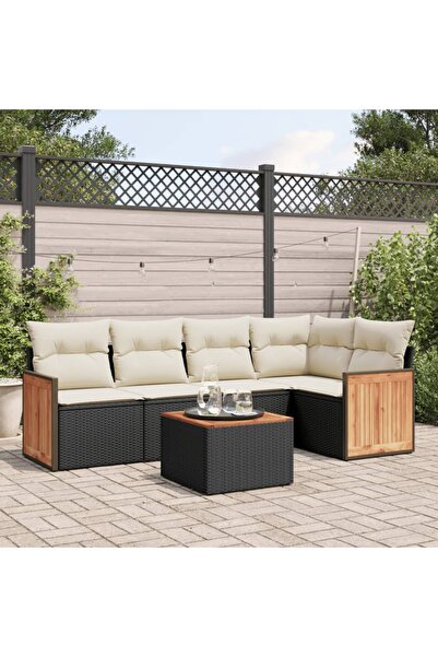 vidaxl Set mobilier de gradina cu perne, 6 piese, negru, poliratan