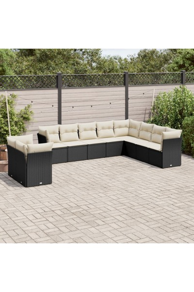 vidaxl Set canapele de gradina cu perne, 10 piese, negru, poliratan