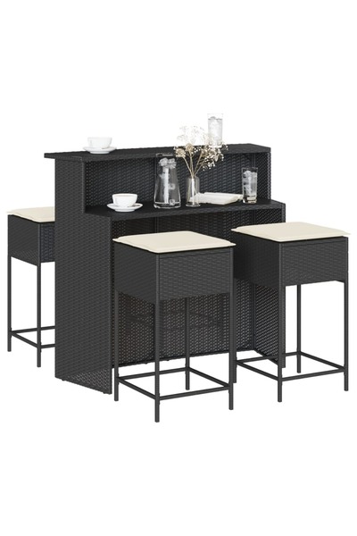 vidaxl Set mobilier bar de gradina cu perne, 5 piese, negru, poliratan