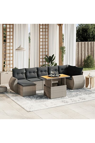 vidaxl Set canapele de gradina cu perne, 8 piese, gri, poliratan