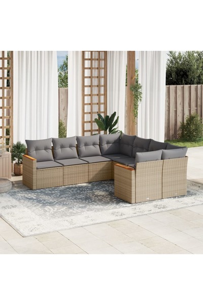 vidaxl Set canapele de gradina, 8 piese, cu perne, bej, poliratan