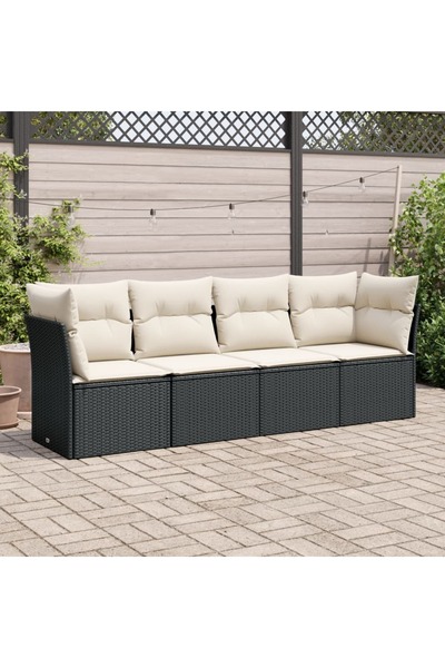 vidaxl Set mobilier de gradina cu perne, 4 piese, negru, poliratan