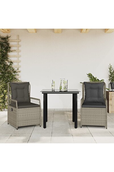 vidaxl Set mobilier de gradina cu perne, 3 piese,gri deschis,poliratan