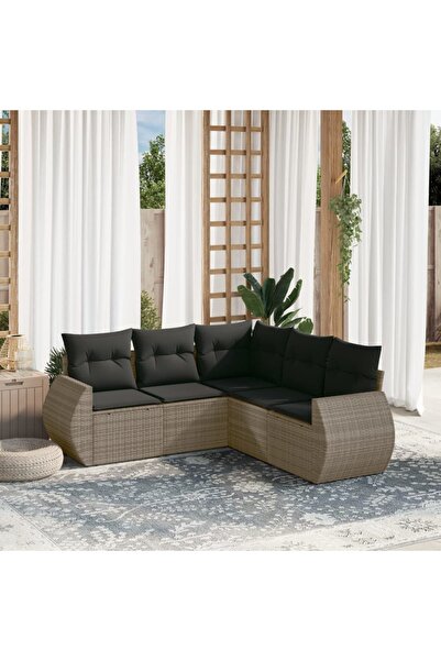 vidaxl Set canapea de gradina cu perne, 5 piese, gri, poliratan