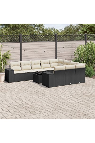 vidaxl Set canapele de gradina cu perne, 11 piese, negru, poliratan