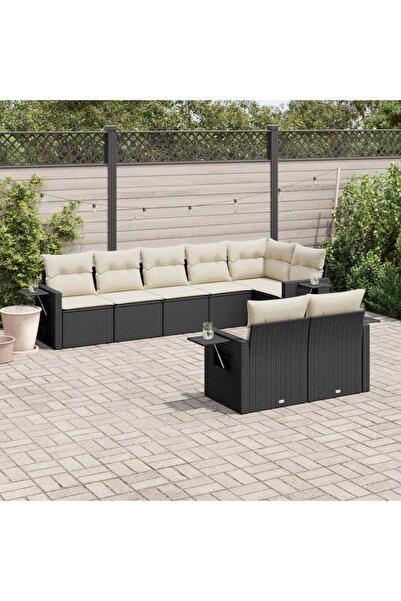 vidaxl Set mobilier de gradina cu perne, 8 piese, negru, poliratan