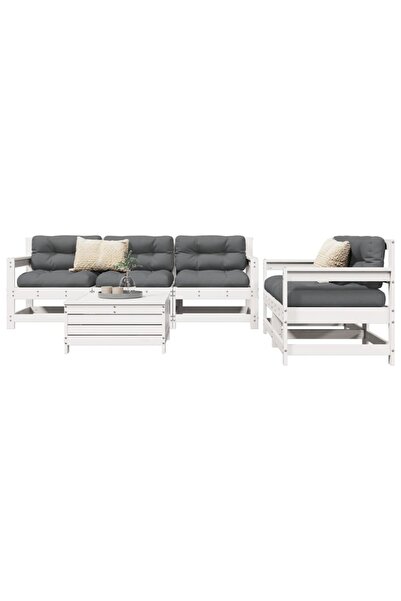 vidaxl Set canapea de gradina, 6 piese, alb, lemn masiv pin