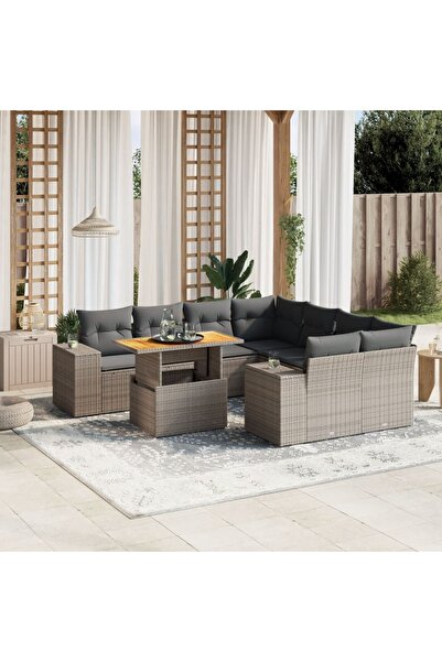 vidaxl Set canapele de gradina, 9 piese, cu perne, gri, poliratan
