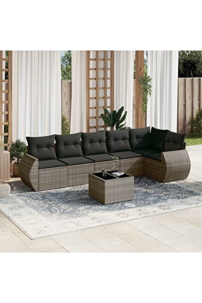 vidaxl Set canapele de gradina, 7 piese, cu perne, gri, poliratan