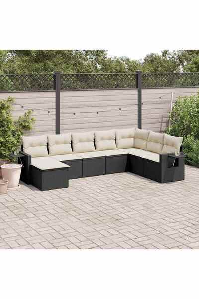 vidaxl Set mobilier de gradina cu perne, 8 piese, negru, poliratan