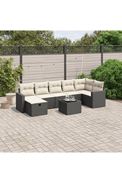 vidaxl Set mobilier de gradina cu perne, 8 piese, negru, poliratan