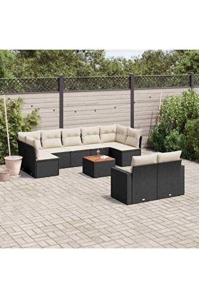 vidaxl Set canapele de gradina cu perne, 10 piese, negru, poliratan