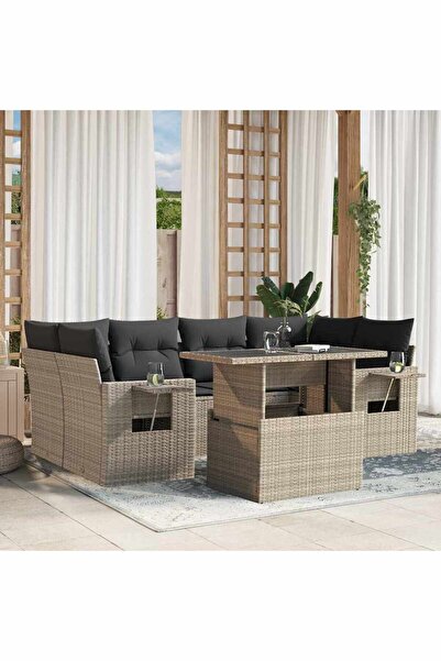 vidaxl Set canapele de gradina cu perne, 7piese gri deschis poliratan