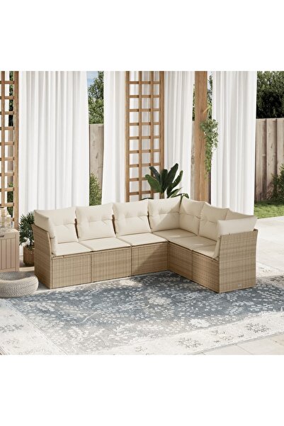 vidaxl Set canapele de gradina cu perne, 6 piese, bej, poliratan