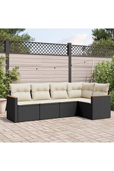 vidaxl Set mobilier de gradina cu perne, 5 piese, negru, poliratan