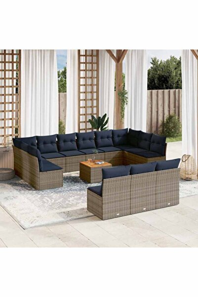vidaxl Set mobilier de gradina cu perne, 14 piese, gri, poliratan