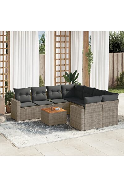 vidaxl Set canapele de gradina, 9 piese, cu perne, gri, poliratan
