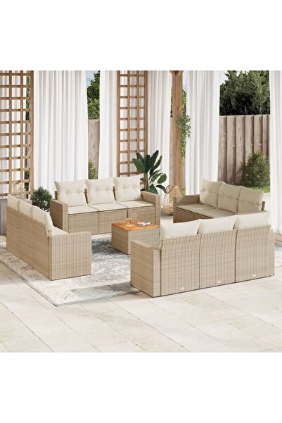 vidaxl Set canapele de gradina, 13 piese, cu perne, bej, poliratan