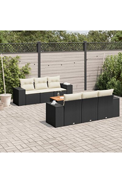 vidaxl Set canapele de gradina cu perne, 7 piese, negru, poliratan