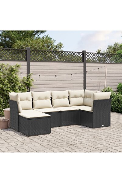 vidaxl Set mobilier de gradina cu perne, 6 piese, negru, poliratan