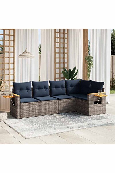 vidaxl Set canapea de gradina cu perne, 5 piese, gri, poliratan