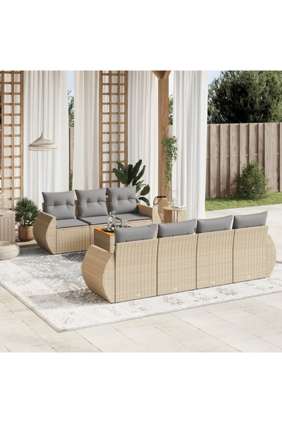vidaxl Set canapele de gradina, 8 piese, cu perne, bej, poliratan