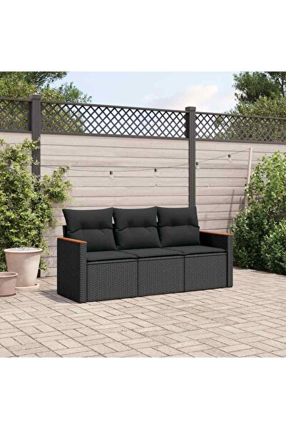 vidaxl Set mobilier de gradina cu perne, 3 piese, negru, poliratan