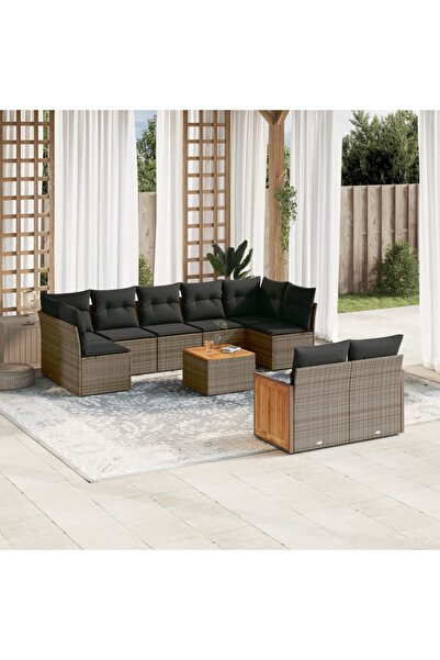vidaxl Set mobilier de gradina cu perne, 10 piese, gri, poliratan
