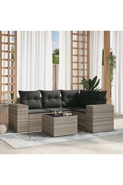 vidaxl Set canapele de gradina cu perne, 5 piese gri deschis poliratan