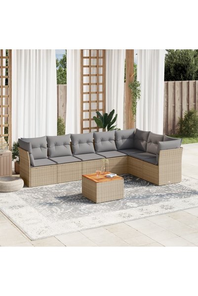 vidaxl Set canapele de gradina, 8 piese, cu perne, bej, poliratan