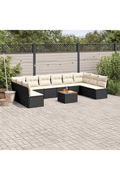 vidaxl Set canapele de gradina cu perne, 11 piese, negru, poliratan