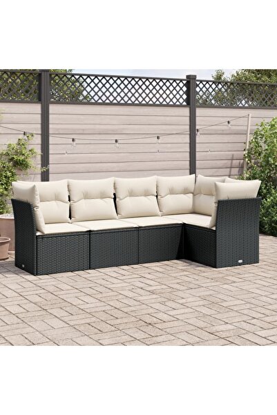 vidaxl Set mobilier de gradina cu perne, 5 piese, negru, poliratan