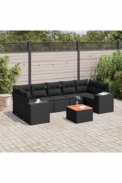 vidaxl Set mobilier de gradina cu perne, 8 piese, negru, poliratan