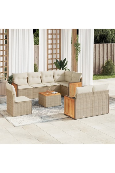 vidaxl Set canapele de gradina, 9 piese, cu perne, bej, poliratan