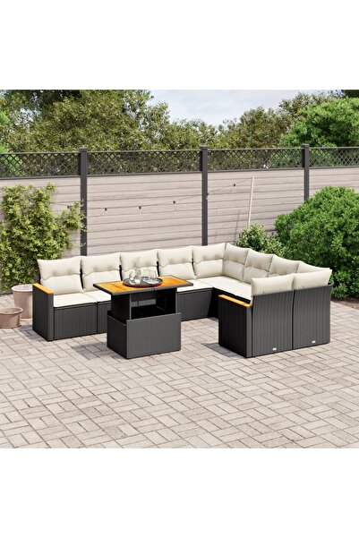 vidaxl Set canapele de gradina cu perne, 10 piese, negru, poliratan