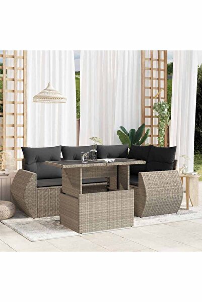 vidaxl Set canapele de gradina cu perne, 5 piese gri deschis poliratan