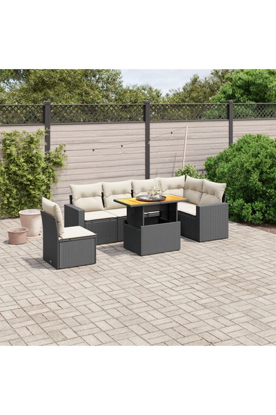 vidaxl Set canapele de gradina cu perne, 7 piese, negru, poliratan