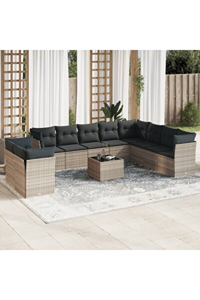 vidaxl Set canapele de gradina cu perne, 11 piese, gri, poliratan