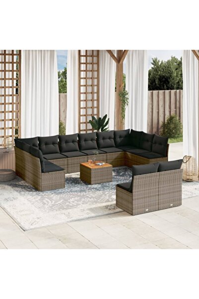 vidaxl Set mobilier de gradina cu perne, 13 piese, gri, poliratan