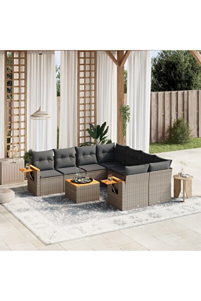 vidaxl Set canapele de gradina, 9 piese, cu perne, gri, poliratan