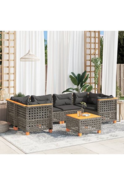 vidaxl Set canapele de gradina, 7 piese, cu perne, gri, poliratan