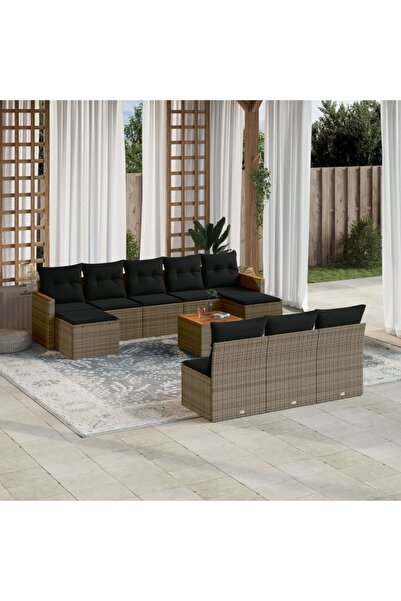 vidaxl Set canapele de gradina cu perne, 11 piese, gri, poliratan