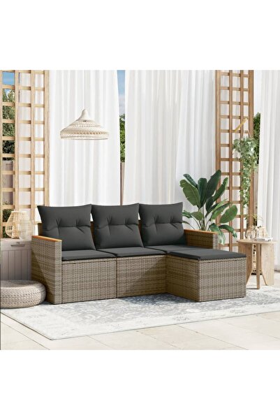 vidaxl Set canapea de gradina cu perne, 4 piese, gri, poliratan