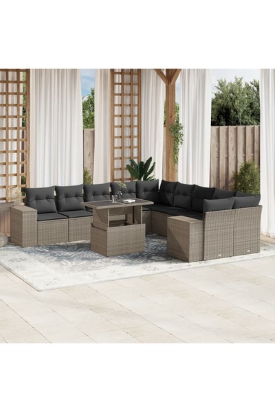 vidaxl Set canapele de gradina cu perne, 11 piese, gri, poliratan