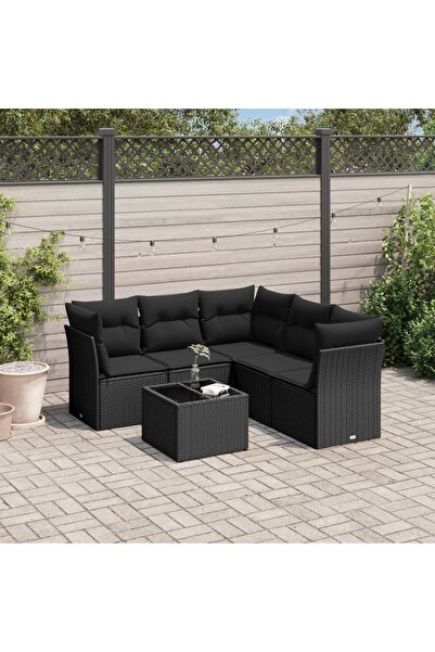 vidaxl Set mobilier de gradina cu perne, 6 piese, negru, poliratan