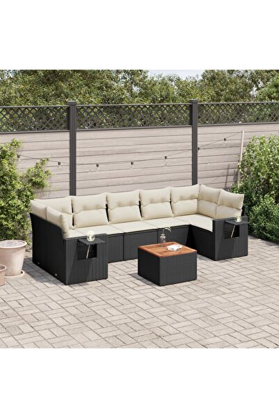 vidaxl Set mobilier de gradina cu perne, 8 piese, negru, poliratan