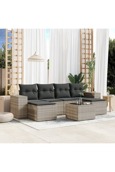 vidaxl Set canapele de gradina cu perne, 7piese gri deschis poliratan
