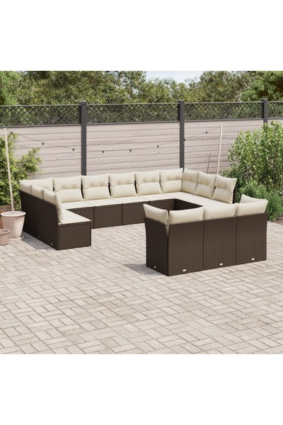 vidaxl Set canapele de gradina cu perne, 13 piese, maro, poliratan