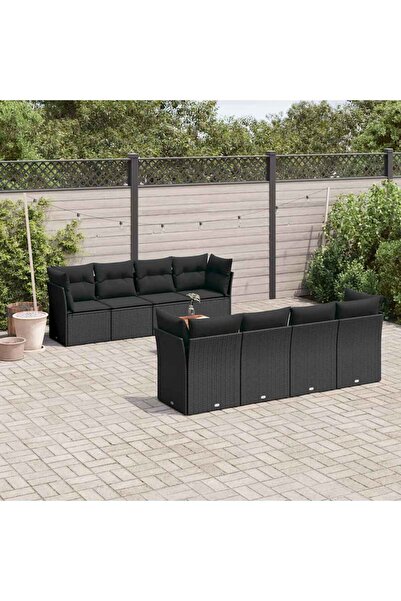vidaxl Set mobilier de gradina cu perne, 9 piese, negru, poliratan