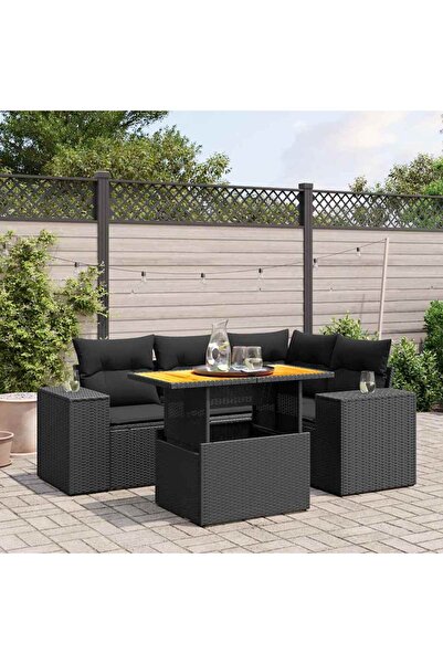 vidaxl Set mobilier de gradina cu perne, 5 piese, negru, poliratan